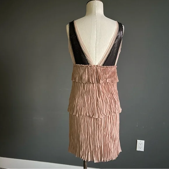 BCBGMAXAZRIA Averil Pleated Nude & Black Mesh Sequin Dress | NWT | Size S Y2K - Picture 5 of 10